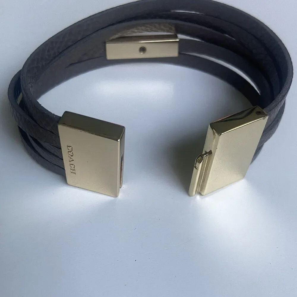 COACH Multi-Wrap Leather Bracelet Snakeskin-Embossed Metallic Gray Gold Hardware